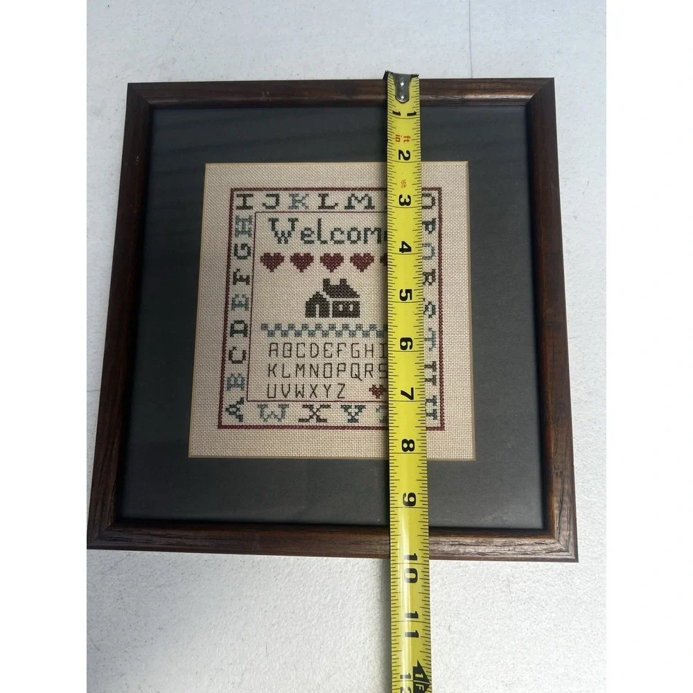 Framed Cross Stitch Welcome Alphabet Sampler 9.25